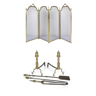 Lot 101 - Group of Brass Fireplace Equipment Comprising...