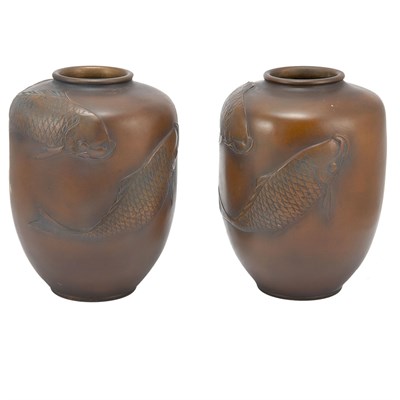 Lot 134 - Companion Pair of Japanese Bronze Vases Each...