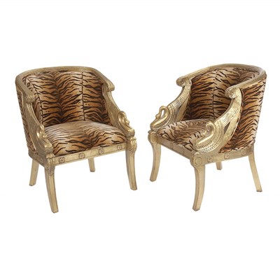 Lot 1367 - Pair of Empire Style Gold Painted Bergeres...