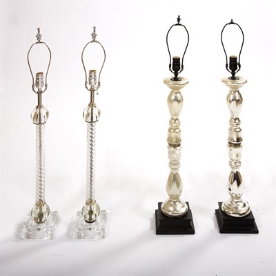 Lot 240 - Pair of Glass Candlestick Lamps; Together with...