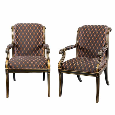 Lot 312 - Pair of Regency Style Ebonized and Parcel Gilt...