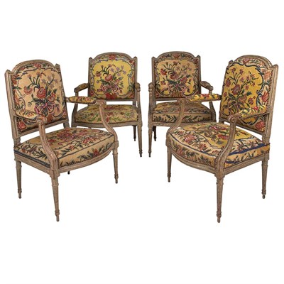 Lot 456 - Set of Four Louis XVI Painted Fauteuils a la...