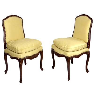 Lot 234 - Pair of Louis XV Walnut Chaises a la Reine...