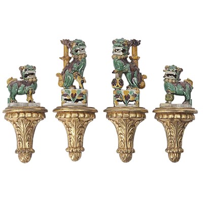 Lot 493 - Two Pairs of Chinese Green and Yellow Glazed...