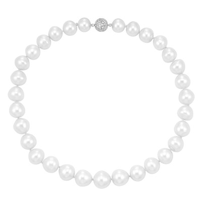 Lot 68 - Semi-Baroque Cultured Pearl Necklace with Diamond Ball Clasp