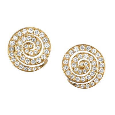 Lot 331 - Pair of Gold and Diamond Spiral Earclips