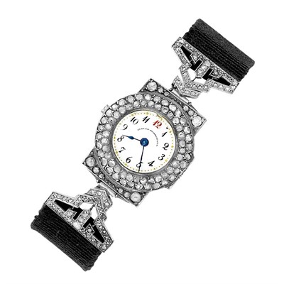 Lot 181 - Antique Silver, Gold and Diamond Wristwatch, Girard Perregaux