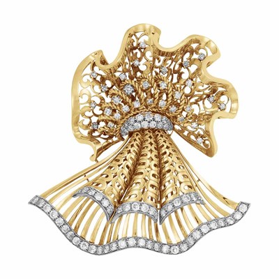 Lot 438 - Gold, Platinum and Diamond Bow Clip-Brooch