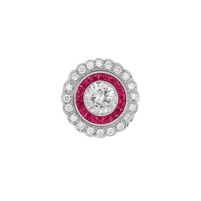 Lot 522 - Platinum, Faint Pink Diamond, Diamond and Ruby Ring
