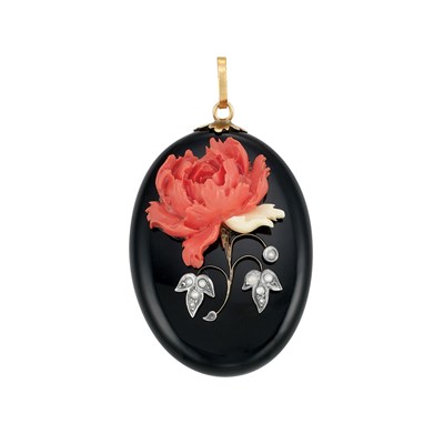 Lot 96 - Antique Black Onyx, Carved Coral and Split Pearl Locket