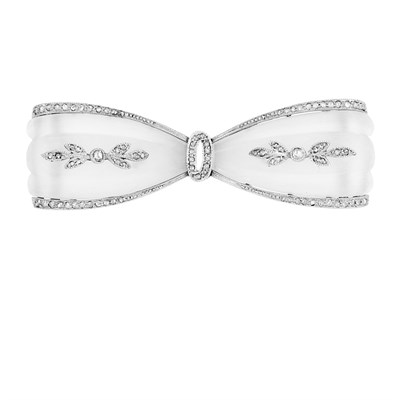 Lot 321 - Belle Epoque Frosted Rock Crystal and Diamond Bow Brooch