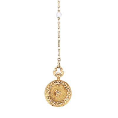 Lot 92 - Antique Gold and Diamond Pendant-Watch with Chain