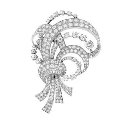 Lot 587 - Platinum and Diamond Bow Clip-Brooch