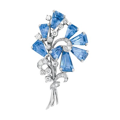 Lot 528 - Platinum, Sapphire and Diamond Brooch, Oscar Heyman Bros.