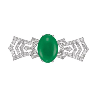 Lot 617 - Art Deco Jade and Diamond Brooch