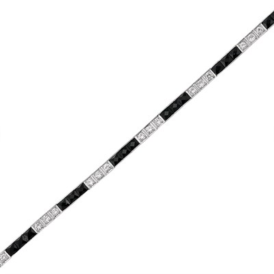 Lot 155 - Platinum, Diamond and Black Onyx Straightline Bracelet