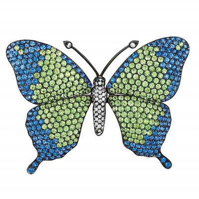 Lot 117 - Green Garnet, Sapphire and Diamond Butterfly Brooch