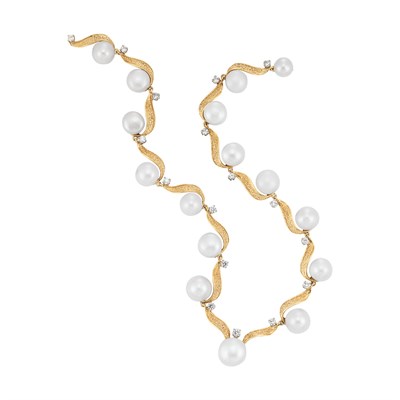 Lot 137 - Gold, Freshwater Pearl and Diamond Necklace, Ruser