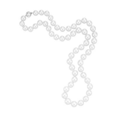 Lot 467 - Long Cultured Pearl Necklace with White Gold and Diamond Ball Clasp