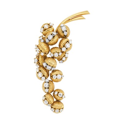 Lot 561 - Gold and Diamond Flower Clip-Brooch, Van Cleef & Arpels
