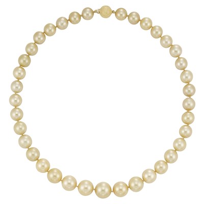 Lot 254 - Golden Cultured Pearl Necklace with Gold Ball Clasp