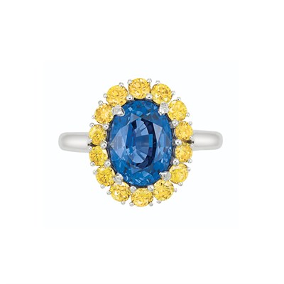 Lot 456 - Platinum, Sapphire and Yellow Diamond Ring