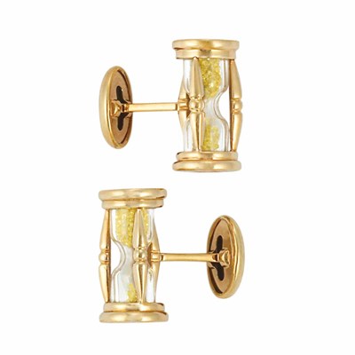 Lot 280 - Pair of Gold, Crystal and Yellow Diamond Hour Glass Cufflinks, Louis Glick