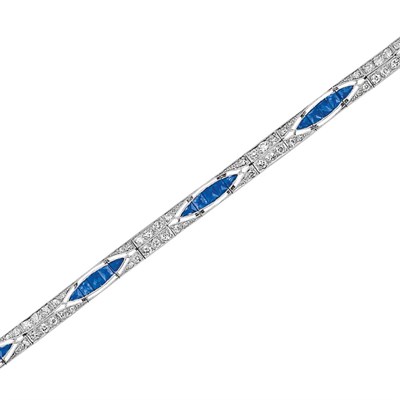Lot 610 - Platinum, Sapphire and Diamond Bracelet