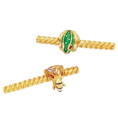 Lot 42 - Two Gold and Enamel Animal Tie Bar Clips, David Webb