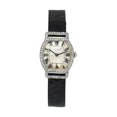 Lot 602 - Art Deco Platinum, Gold and Diamond and Black Ribbon Wristwatch, Cartier