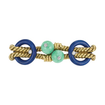 Lot 446 - Gold, Jade, Lapis and Diamond Brooch, Cartier
