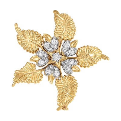 Lot 485 - Gold, Platinum and Diamond Flower Brooch, Tiffany & Co., Schlumberger