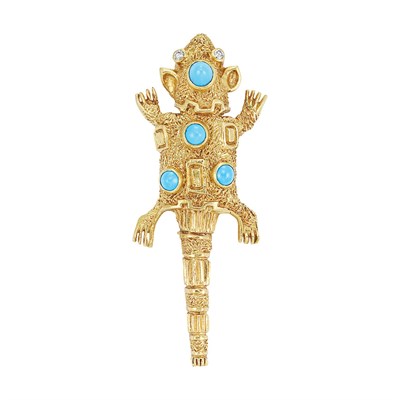 Lot 474 - Gold, Turquoise and Diamond Alligator Brooch, Tiffany & Co.