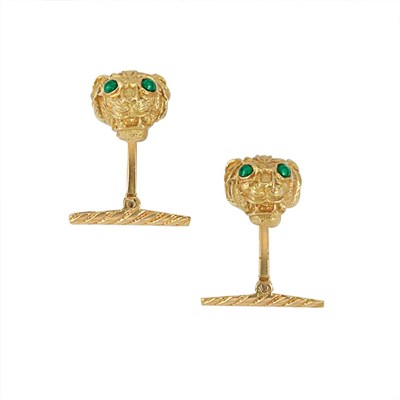 Lot 288 - Pair of Gold and Enamel Lion Head Cufflinks, David Webb