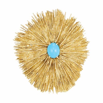 Lot 407 - Gold and Turquoise Clip-Brooch, David Webb