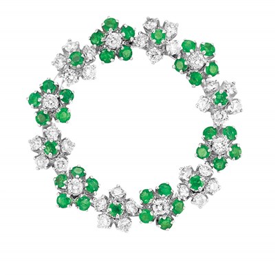 Lot 72 - Diamond and Emerald Wreath Brooch, Birks