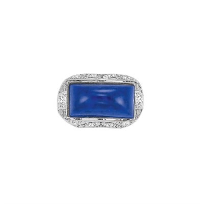 Lot 324 - Edwardian Platinum, Lapis and Diamond Ring