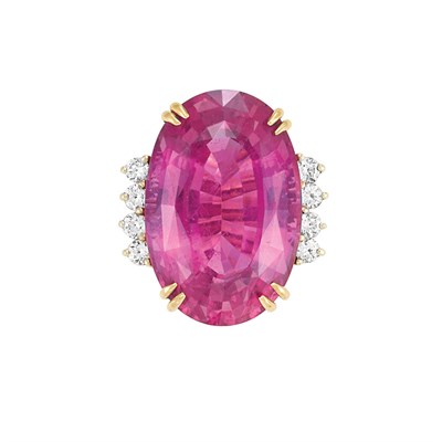 Lot 328 - Gold, Pink Tourmaline and Diamond Ring