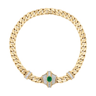 Lot 550 - Gold, Emerald and Diamond Chain Necklace, Cartier