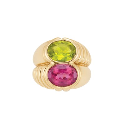 Lot 398 - Gold, Pink Tourmaline and Peridot Ring, Bulgari