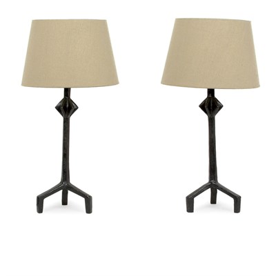 Lot 108 - Style of Diego Giacometti Pair of Lamps Bronze...