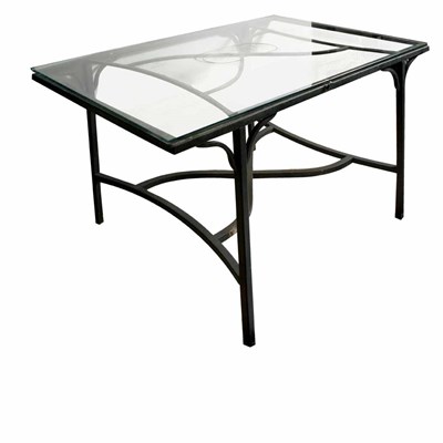 Lot 129 - Glass Top Green Painted Metal Garden Table...