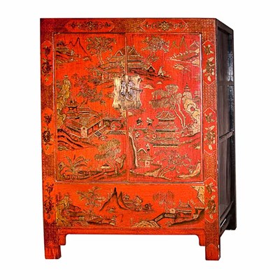 Lot 149 - Chinese Gilt Decorated Red Painted Cabinet...