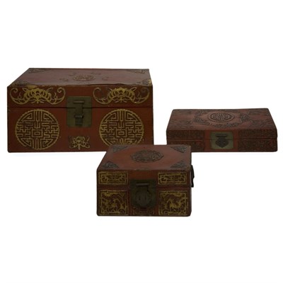 Lot 168 - Group of Three Chinese Red and Gilt Decorated...