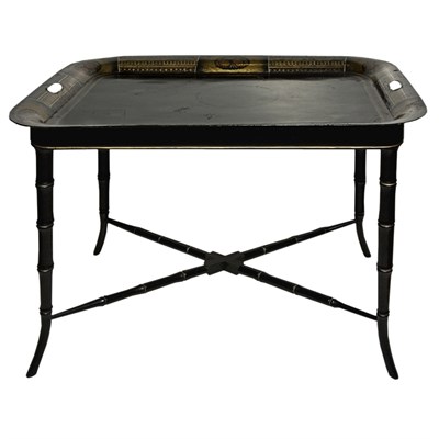 Lot 197 - Polychrome Decorated Tole Tray on Stand Height...