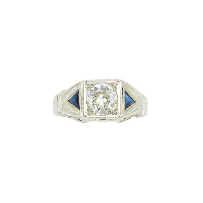 Lot 172 - White Gold, Diamond and Synthetic Sapphire Ring
