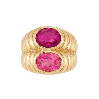 Lot 399 - Gold, Pink Tourmaline and Rubellite Ring, Bulgari