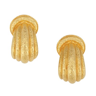 Lot 338 - Pair of Hammered Gold Doorknocker Earclips