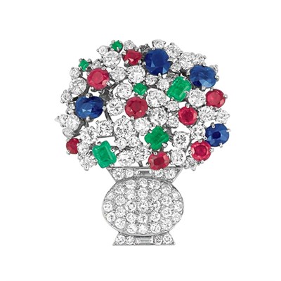 Lot 148 - Diamond and Gem-Set Bouquet Pendant-Brooch