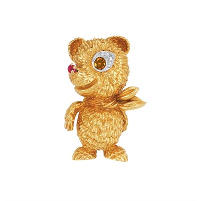 Lot 337 - Gold, Diamond, Brown Diamond and Ruby Bear Brooch, Kutchinsky
